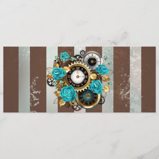 Steampunk Clock- en Turquoise-Rozen op gestreept Programma (Voorkant)
