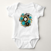 Steampunk Clock- en Turquoise-Rozen op gestreept Romper (Voorkant)