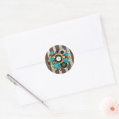 Steampunk Clock- en Turquoise-Rozen op gestreept Ronde Sticker (Envelop)