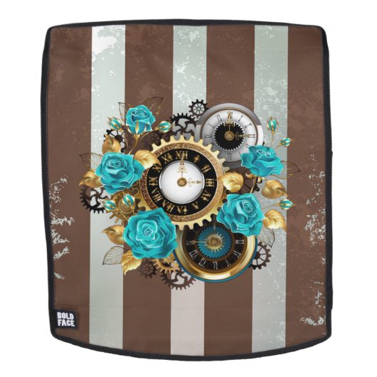 Steampunk Clock- en Turquoise-Rozen op gestreept Rugtassen (Verwijderbaar gezicht)