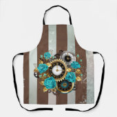 Steampunk Clock- en Turquoise-Rozen op gestreept Schort (Voorkant)