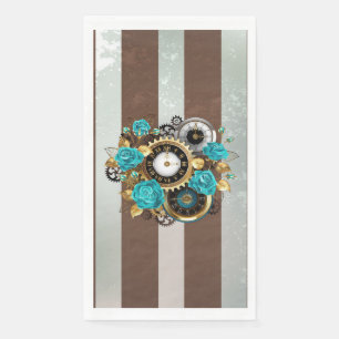 Steampunk Clock- en Turquoise-Rozen op gestreept Servet