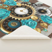 Steampunk Clock- en Turquoise-Rozen op gestreept Sherpa Deken (3/4)