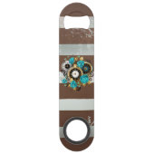 Steampunk Clock- en Turquoise-Rozen op gestreept Speed Flessenopener (Achterkant)