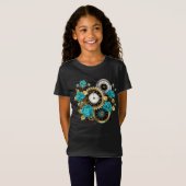 Steampunk Clock- en Turquoise-Rozen op gestreept T-shirt (Voorkant volledig)