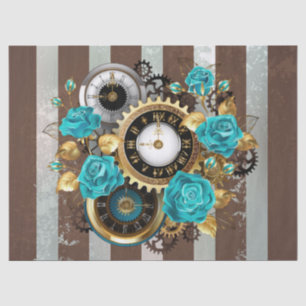 Steampunk Clock- en Turquoise-Rozen op gestreept Tissuepapier