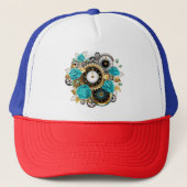 Steampunk Clock- en Turquoise-Rozen op gestreept Trucker Pet (Voorkant)