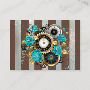 Steampunk Clock- en Turquoise-Rozen op gestreept Visitekaartje