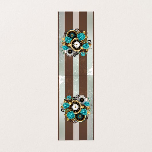 Steampunk Clock- en Turquoise-Rozen op gestreept Visitekaartjes (Buitenkant ongevouwen)