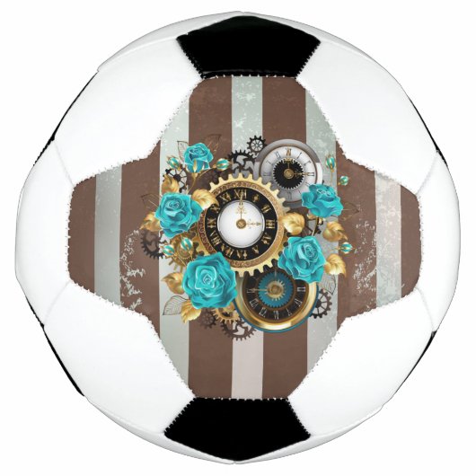 Steampunk Clock- en Turquoise-Rozen op gestreept Voetbal (Voorkant)