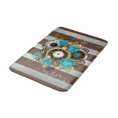 Steampunk Clock- en Turquoise-Rozen op striped Badmat (Gekanteld)