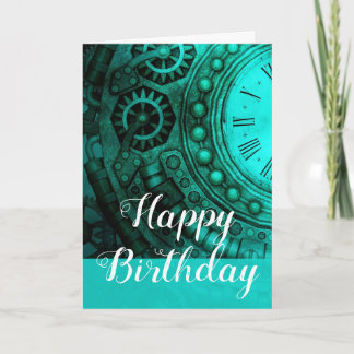 Steampunk Clock & Gears Birthday Kaart