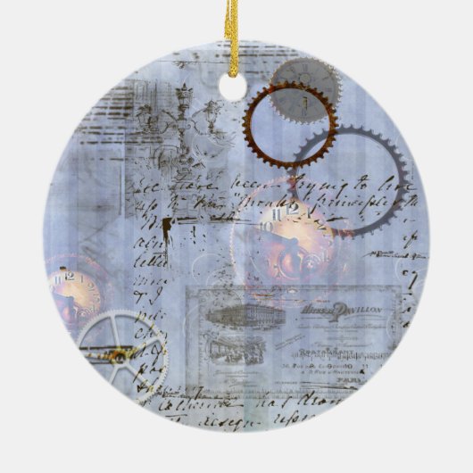 Steampunk Clock-kerstversiering Keramisch Ornament (Achterkant)
