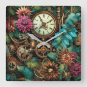 Steampunk Clocks & Gears Wall Clock Vierkante Klok (Voorkant)