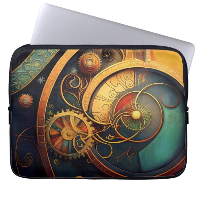 Steampunk Clockwork Abstract Design Laptop Sleeve (Voorkant)