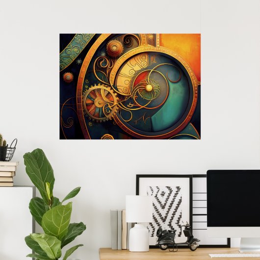Steampunk Clockwork Abstract Design Poster (Thuiskantoor)