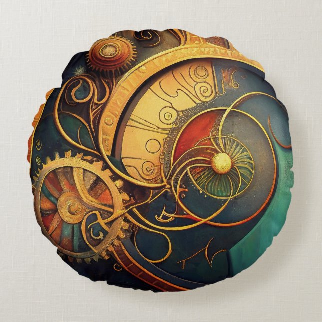 Steampunk Clockwork Abstract Design Rond Kussen (Voorkant)