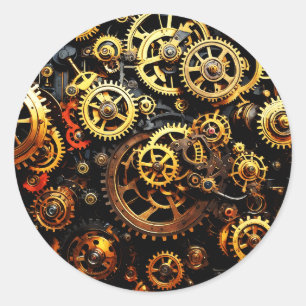 Steampunk Clockwork Gears 1004 Ronde Sticker