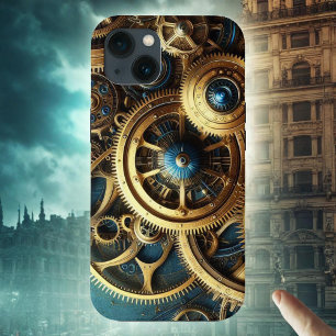Steampunk Clockwork Gold en Blauwgroen iPhone 13 Hoesje