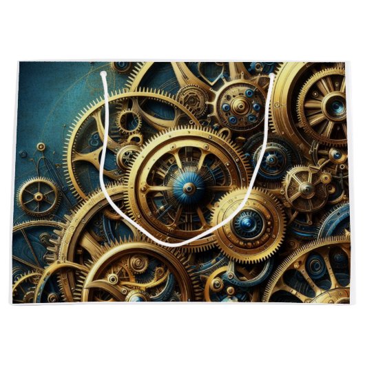 Steampunk Clockwork Gold en Blauwgroen Groot Cadeauzakje (Voorkant)