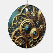 Steampunk Clockwork Gold en Blauwgroen Keramisch Ornament (Links)