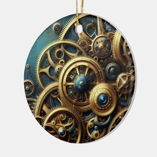 Steampunk Clockwork Gold en Blauwgroen Keramisch Ornament (Links)