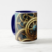 Steampunk Clockwork Gold en Blauwgroen Mok (Voorkant links)
