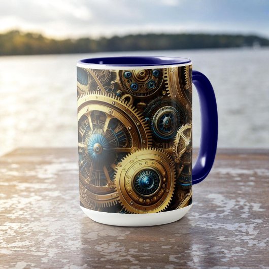 Steampunk Clockwork Gold en Blauwgroen Mok