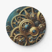 Steampunk Clockwork Gold en Blauwgroen Papieren Bordje (Voorkant)