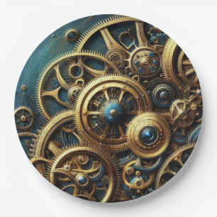 Steampunk Clockwork Gold en Blauwgroen Papieren Bordje