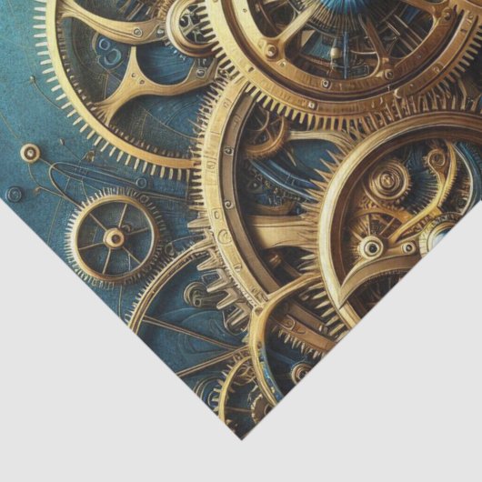 Steampunk Clockwork Gold en Blauwgroen Tissuepapier (Detail)