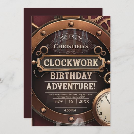 Steampunk Clockwork verjaardagsfeestje Kaart (Voorkant / Achterkant)