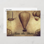 Steampunk Cogs-ballon Opslaan Datum Aankondigingskaart (Voorkant / Achterkant)