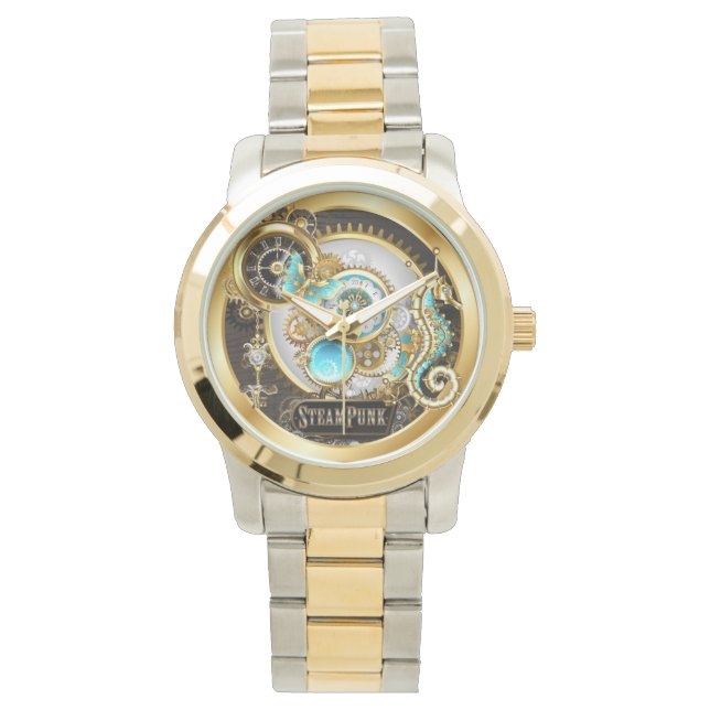 Steampunk Cogs en Seahorse Watch Horloge (Voorkant)