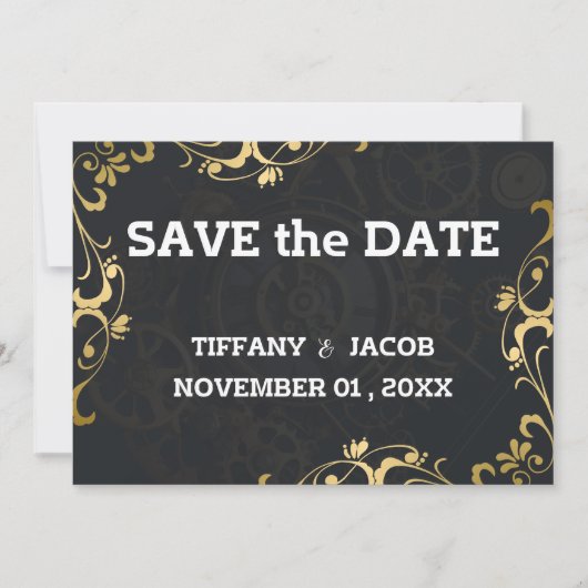 Steampunk  Cogs Save the Date Invitation Kaart (Voorkant)