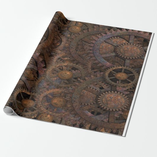 Steampunk Cogs Wielen Inpakpapier (Uitgerold)