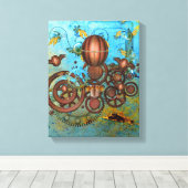 Steampunk Collage Aqua & Copper Canvas Afdrukken (Insitu (Houten vloer))