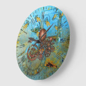 Steampunk Collage Aqua Cuivre Horloge murale (Angle)