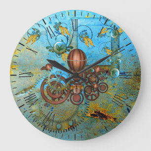 Steampunk Collage Aqua Koperen Wandklok Grote Klok
