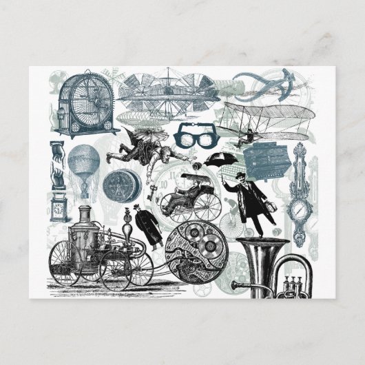 Steampunk Collage gekleurd Briefkaart (Voorkant)