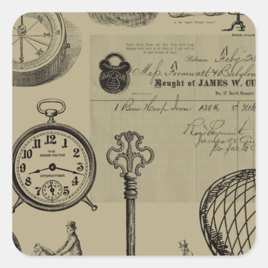 Steampunk Collage Vierkante Sticker (Voorkant)