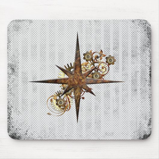 Steampunk Compass Star Grunge Muismat (Voorkant)