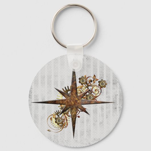 Steampunk Compass Star Grunge Sleutelhanger (Voorkant)