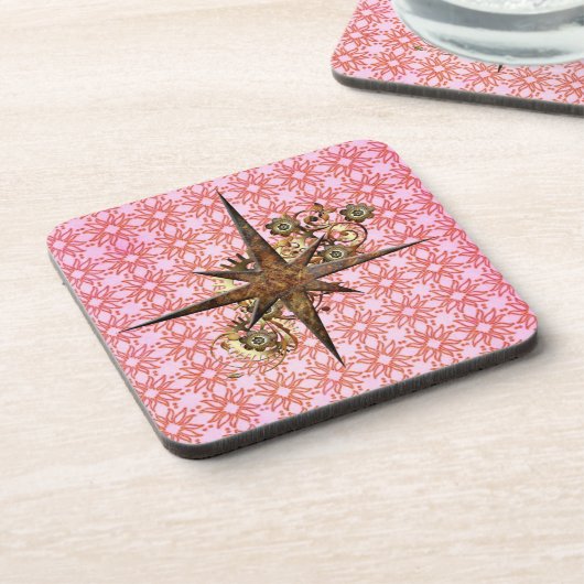 Steampunk Compass Star Hard Plastic Onderzetters (Linkerzijde)