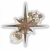 Steampunk Compass Star Transparent Sticker (Voorkant)