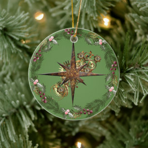 Steampunk Compass Star & Wreater  Keramisch Ornament