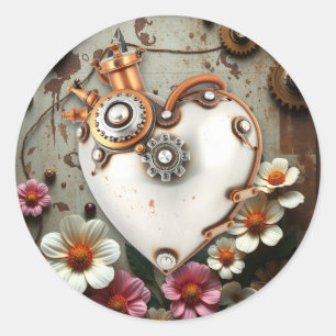 Steampunk Copper Metal Gears en White Heart Ronde Sticker