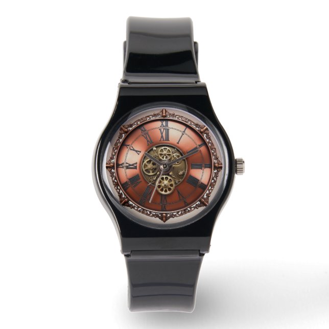 Steampunk Copper Time Face Horloge (Voorkant)