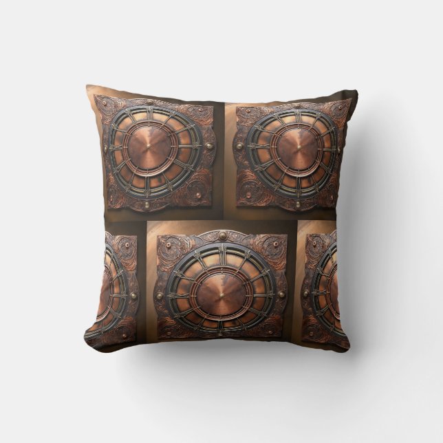 Steampunk Copper Time Face Kussen (Voorkant)