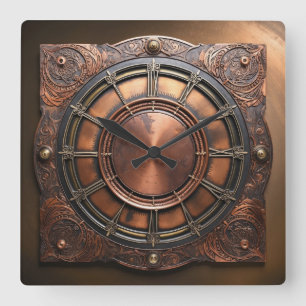 Steampunk Copper Time Face Vierkante Klok